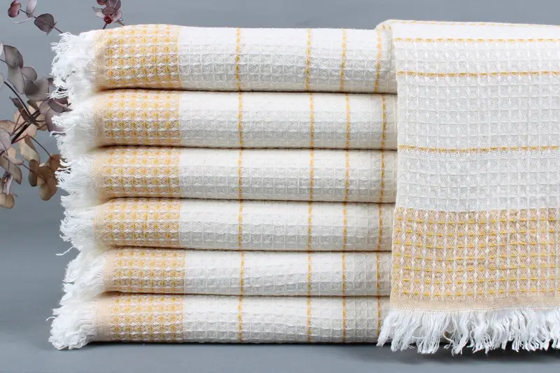 Turkish Bath Towel Beige, Handmade Organic Cotton, 40x71 Inches