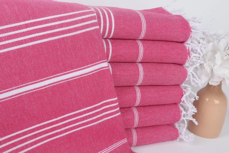 Personalized Christmas Gift Turkish Beach Towel Fuchsia Stripes, 40x71 Inches