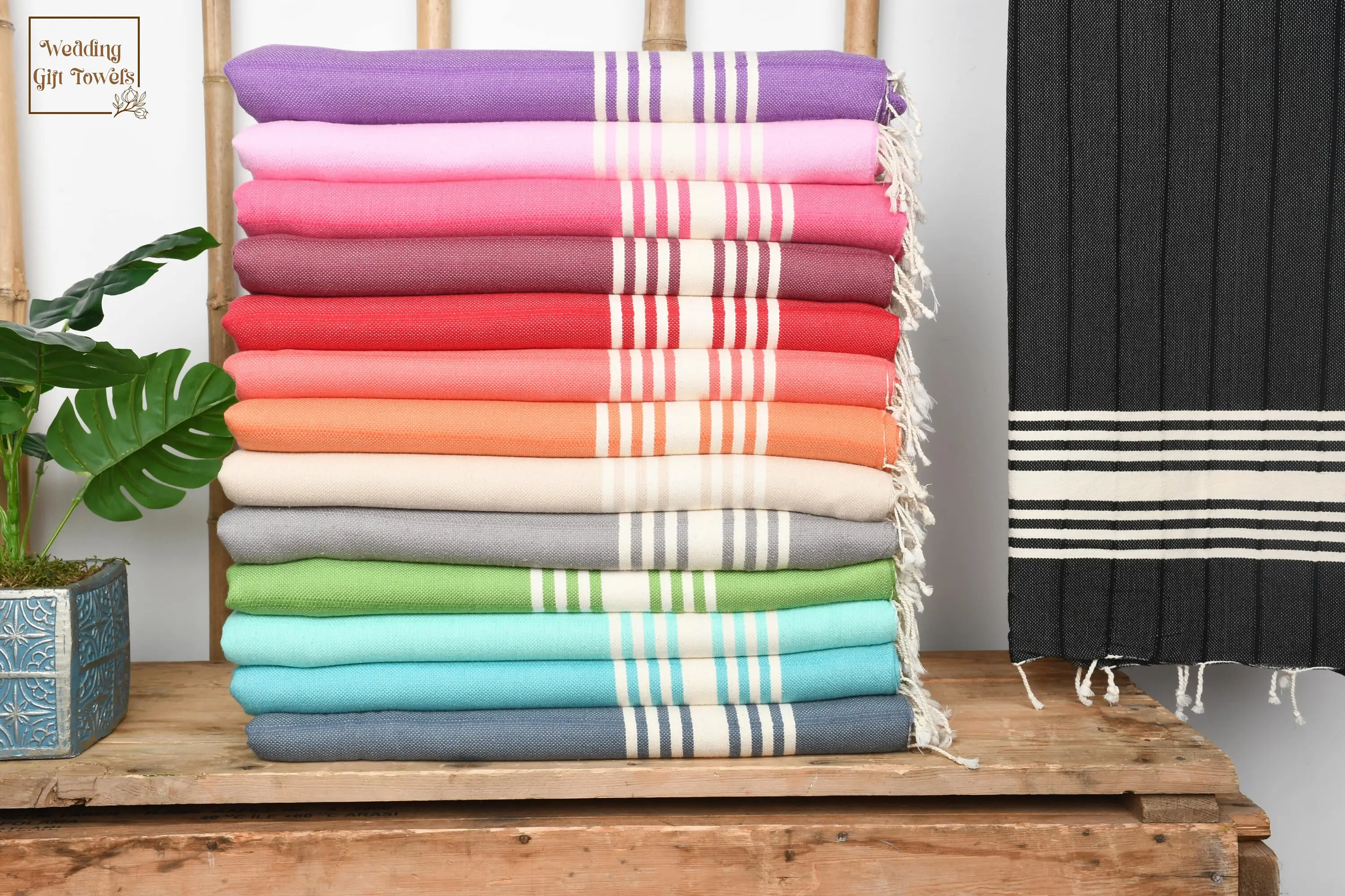 Personalized Turkish Cotton Beach Towel Striped Beige, 36x63 Inches - 1