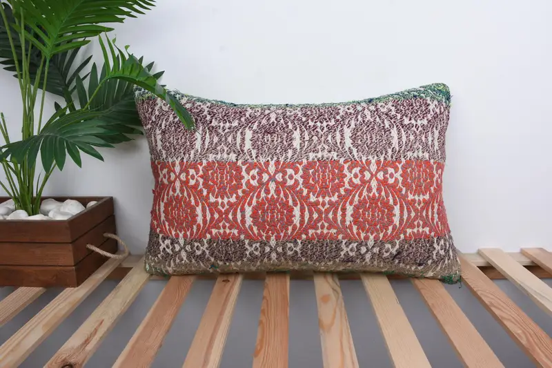 Cushion Cover, Car Pillow Case, Turkish Kilim Pillow, 16x24 Red Pillow Cover, Wholesale Cushion, Boho Pillow Sham Cover, Gift Pillow - 1