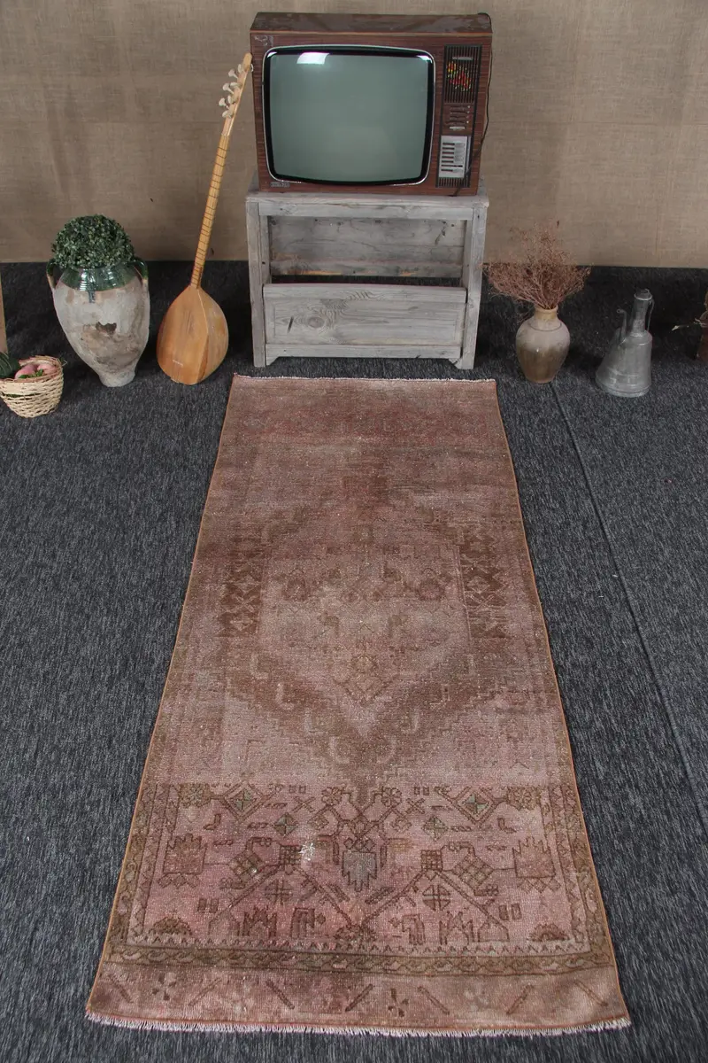 Türk Halısı, Accent 3.2x7.2 ft Vintage Halı, Kahverengi Yün Halı - 1