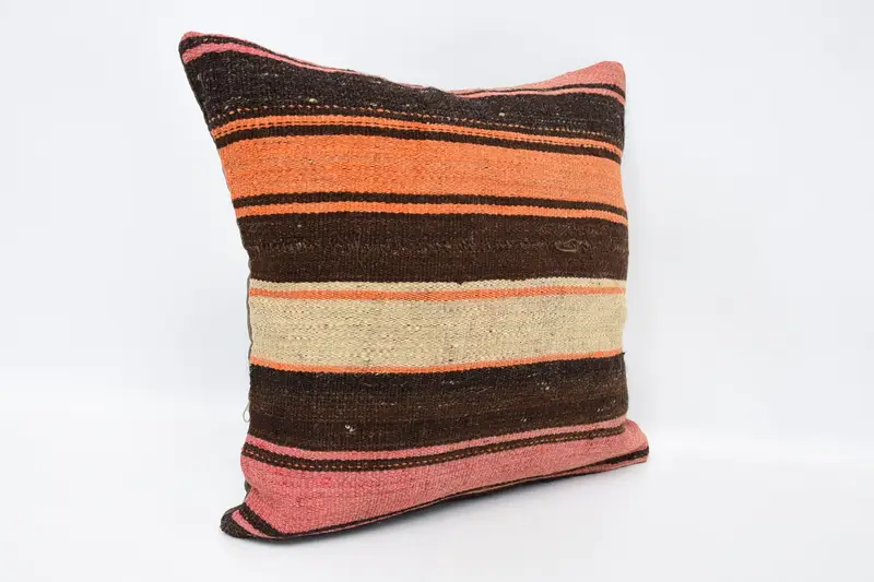 Pastel Cushion Case, 16x16 Brown Pillow Sham, Vintage Kilim Throw Pillow, Pillow, Vintage Kilim Pillow, Pillow for Couch, Decorative Bolster Pillow - 3