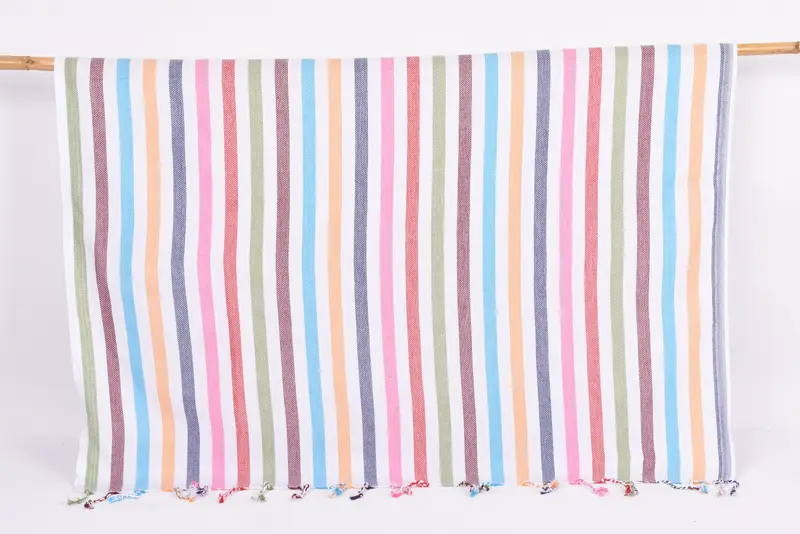 Personalized Rainbow Striped Turkish Cotton Towel, 70x40 Inches