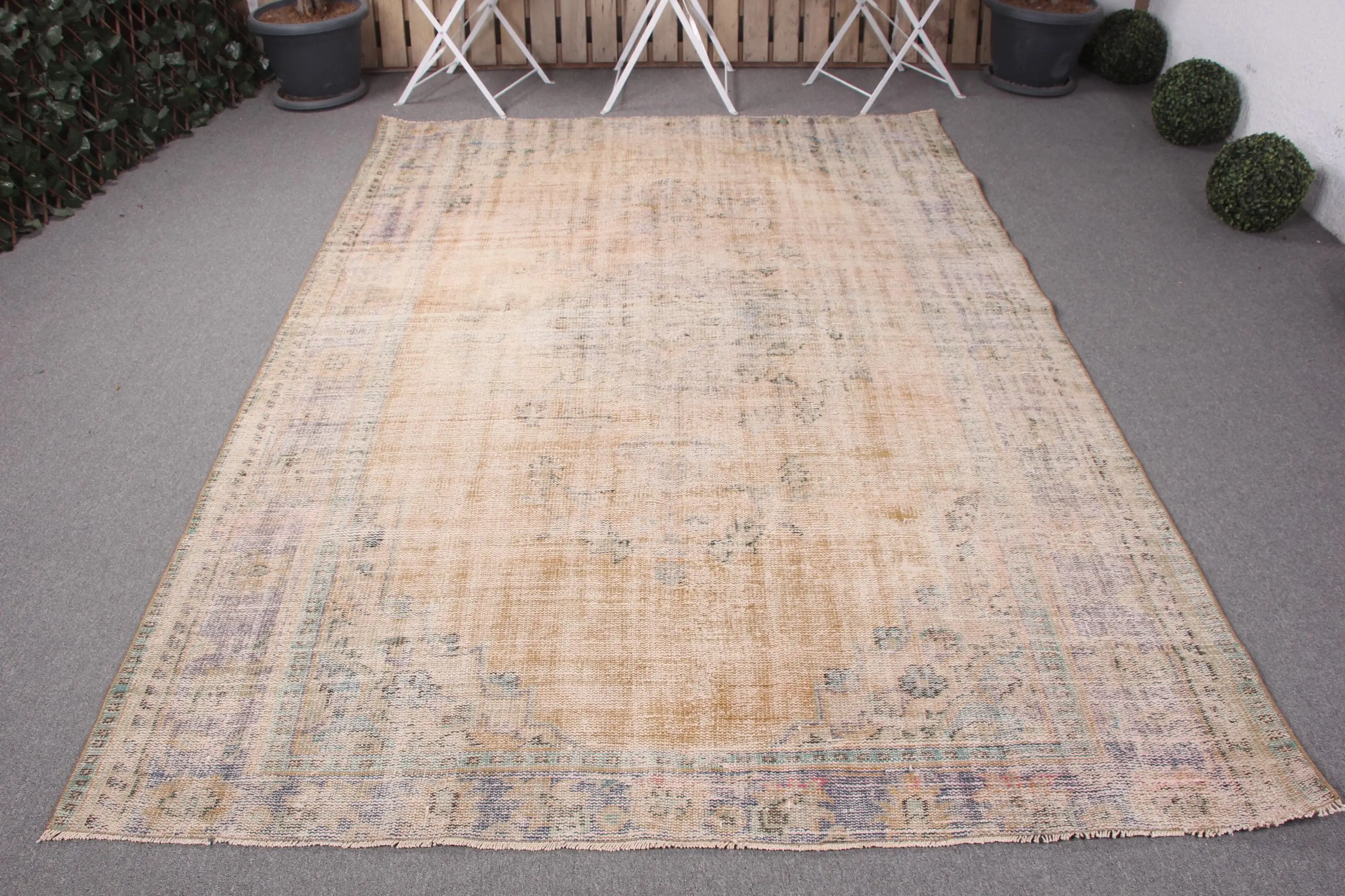 Turkish Rug, Large 6x8.8 ft Vintage Rug, Brown Polka dot Wool Rug - 1