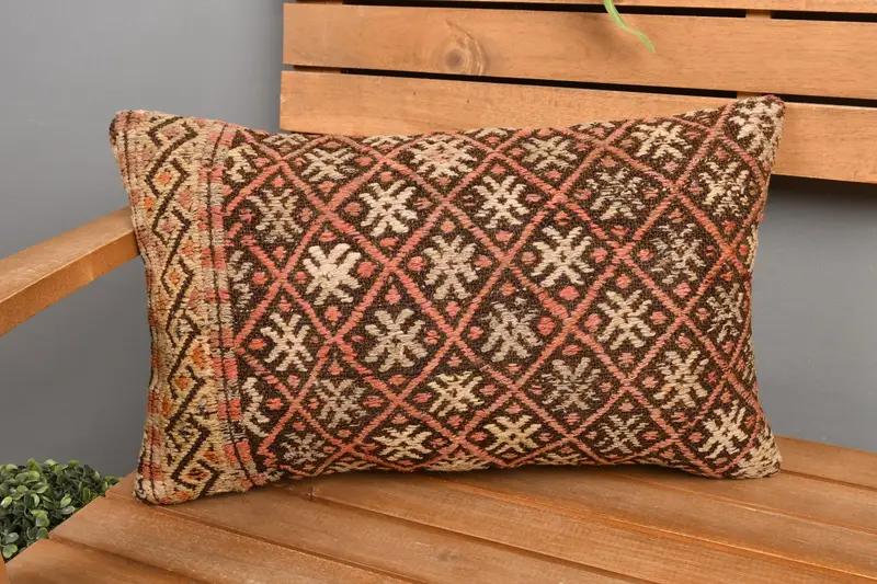 Almohada rectangular bordada marrón y amarilla, almohada de tiro versátil