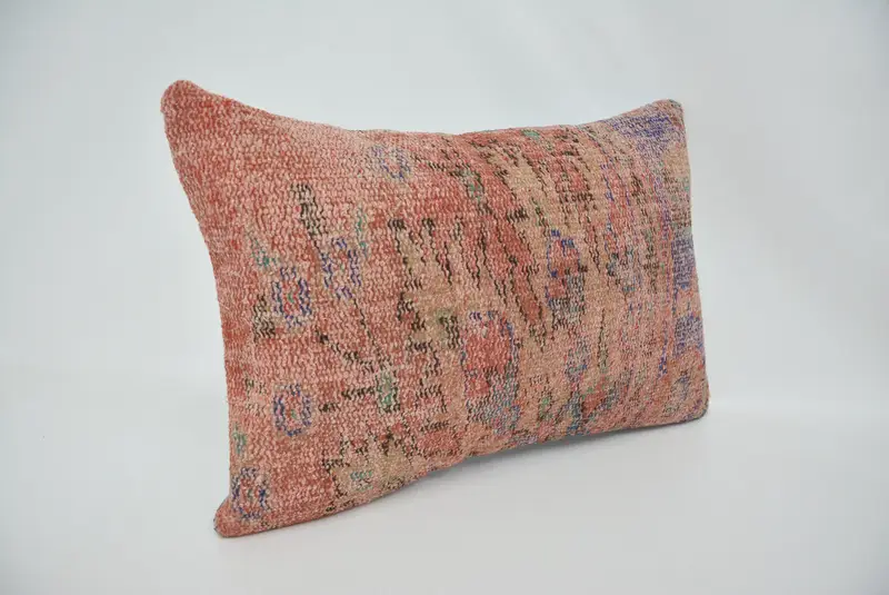 Home Decor Pillow, Boho Pillow, Handmade Rug Seat Pillow Sham, 16x24 Red Cushion Case, Pillow Sham, Ethnical Kilim Rug Pillow, Pastel Cushion Cover - 3