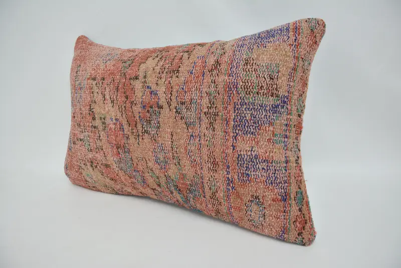 Home Decor Pillow, Boho Pillow, Handmade Rug Seat Pillow Sham, 16x24 Red Cushion Case, Pillow Sham, Ethnical Kilim Rug Pillow, Pastel Cushion Cover - 4