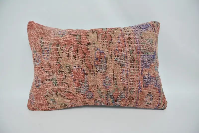 Home Decor Pillow, Boho Pillow, Handmade Rug Seat Pillow Sham, 16x24 Red Cushion Case, Pillow Sham, Ethnical Kilim Rug Pillow, Pastel Cushion Cover - 1