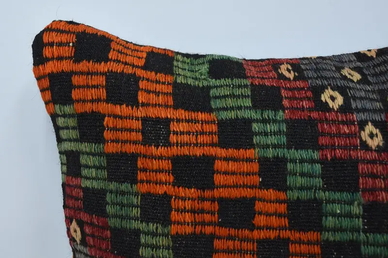 Anatolian Pillow Case, Vintage Kilim Pillow, Turkish Bench Cushion Cover, 24x24 Orange Cushion Case, Throw Kilim Pillow, Vintage Pillow, Pillow Sham - 2