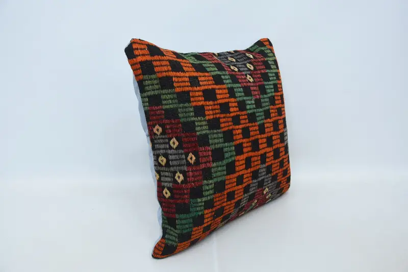 Anatolian Pillow Case, Vintage Kilim Pillow, Turkish Bench Cushion Cover, 24x24 Orange Cushion Case, Throw Kilim Pillow, Vintage Pillow, Pillow Sham - 3