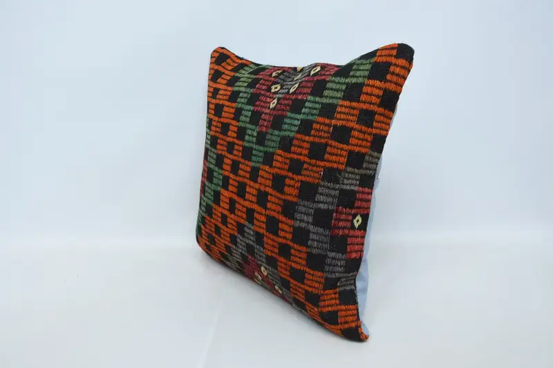 Anatolian Pillow Case, Vintage Kilim Pillow, Turkish Bench Cushion Cover, 24x24 Orange Cushion Case, Throw Kilim Pillow, Vintage Pillow, Pillow Sham - 4