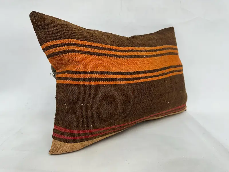 Interior Designer Pillow, Cushion Cover, Kilim Pillow Cover, Sustainable Pillow Cover, Kilim Cushion Sham, 20x28 Orange Cushion Case - 3