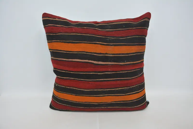 Rot & Orange gestreiftes Kissen, handgefertigtes besticktes Kissen