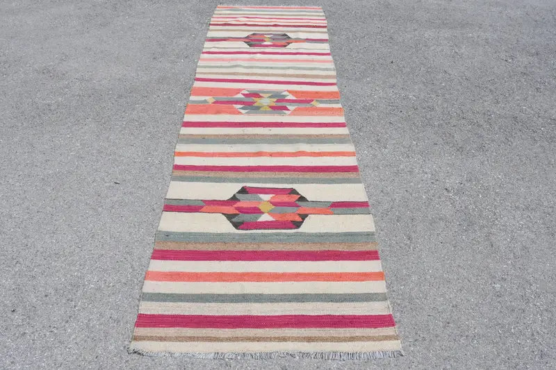 Turkish 2.9x9.9 ft Rug, Oushak Vintage Rug, Red Moroccan Wool Rug - 1