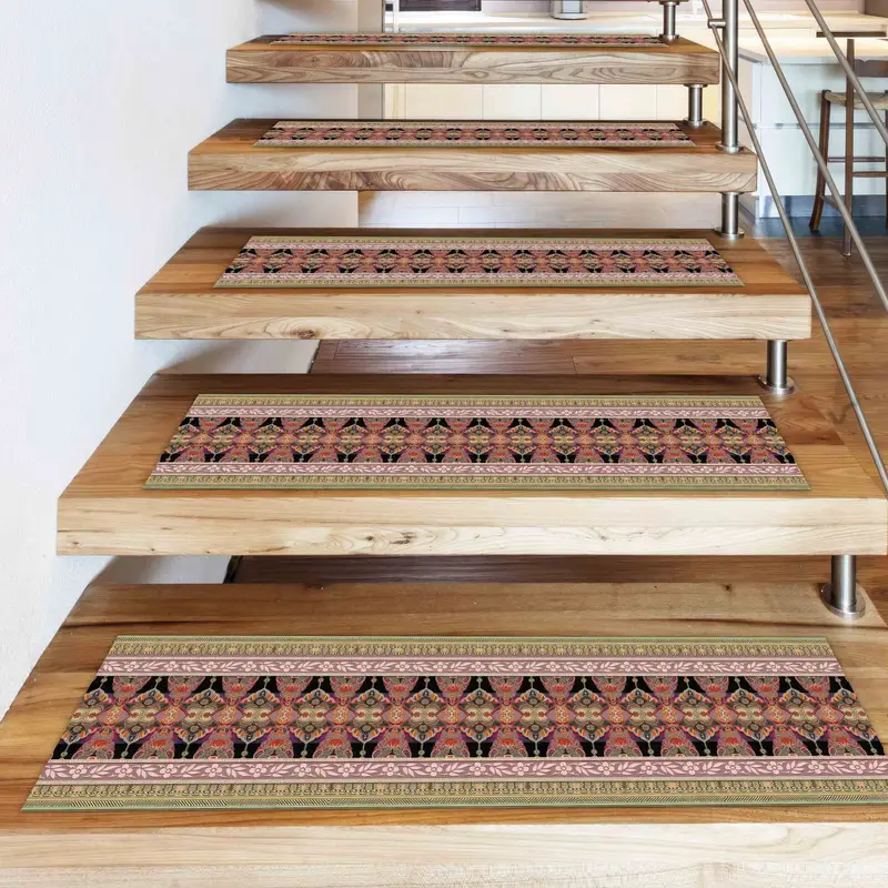 Pink & Green Ethnic Kilim Printed Rug: Stair & Home Decor