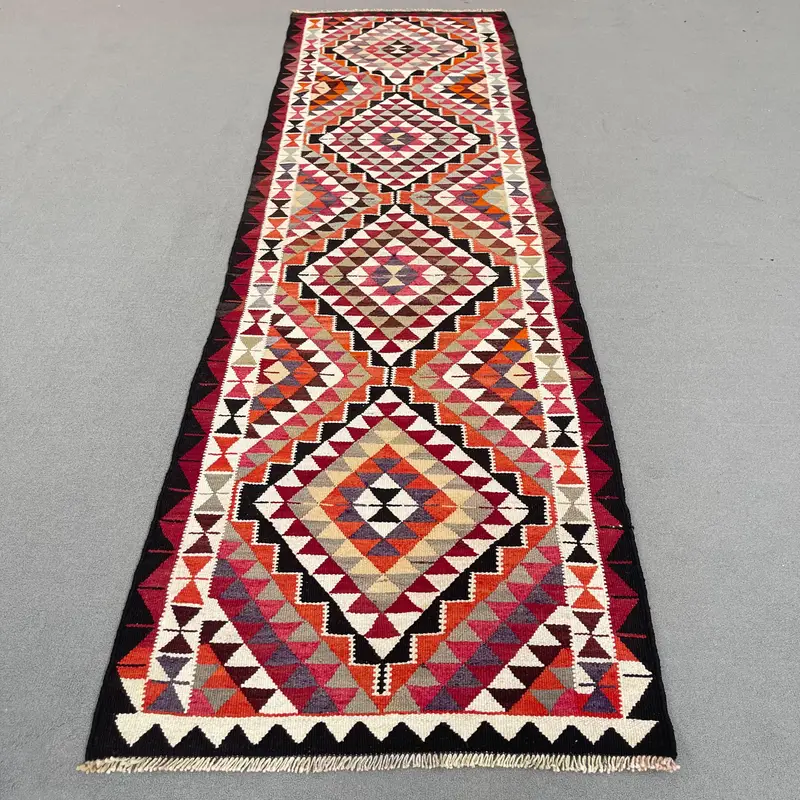 Zarif Bej Halı, 3,2x11,4 ft Siyah Bordürlü