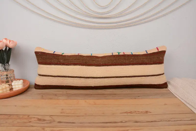 12x36 Beige Pillow Case, Vintage Pillow, Handmade Kilim Cushion, Pillow Case, Throw Kilim Pillow, Vintage Cushion Case, Armchair Pillow - 2