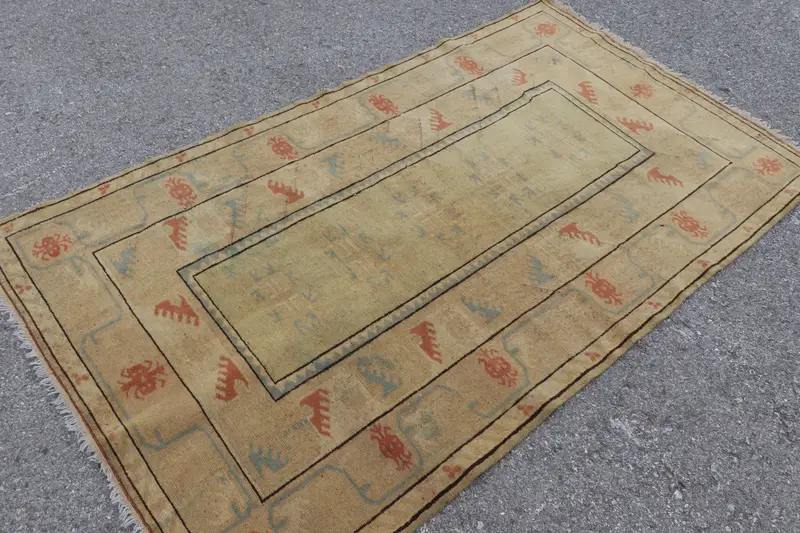 Vintage Türk Halısı 3,9x6,9 ft, Oushak Kahverengi Yün Halı - 1