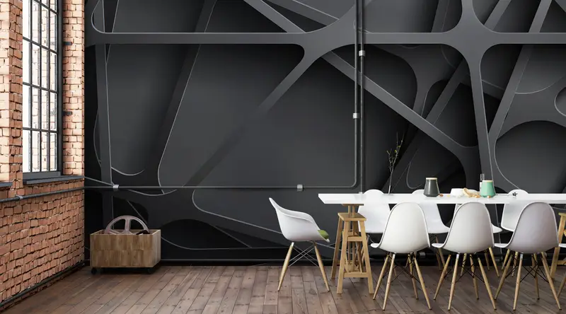 Abstract Wall Print, 3d Wallpaper, 3d Effect Wall Art, Fashion Wall Print, Black Modern Wall Paper, Metallic Effect Wall Paper, - 2