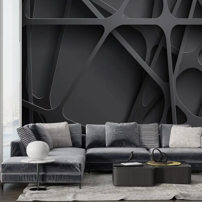 Abstract Wall Print, 3d Wallpaper, 3d Effect Wall Art, Fashion Wall Print, Black Modern Wall Paper, Metallic Effect Wall Paper, - 7