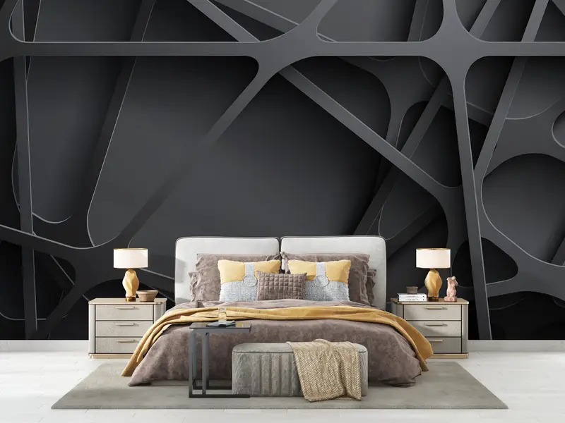 Abstract Wall Print, 3d Wallpaper, 3d Effect Wall Art, Fashion Wall Print, Black Modern Wall Paper, Metallic Effect Wall Paper, - 5