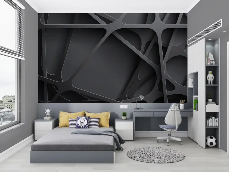 Abstract Wall Print, 3d Wallpaper, 3d Effect Wall Art, Fashion Wall Print, Black Modern Wall Paper, Metallic Effect Wall Paper, - 4