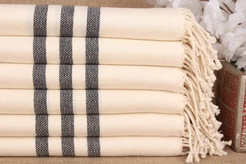 Striped Towel Black Cotton 40x71 Inches, Bachelorette Party Gift