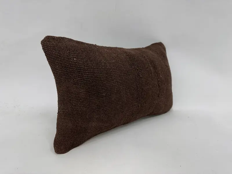 Aesthetic Cushion Cover, Turkish Pillow, Vintage Kilim Pillow, Cushion Case, Customized Cushion, 12x20 Brown Pillow Case, Handmade Kilim Cushion - 3