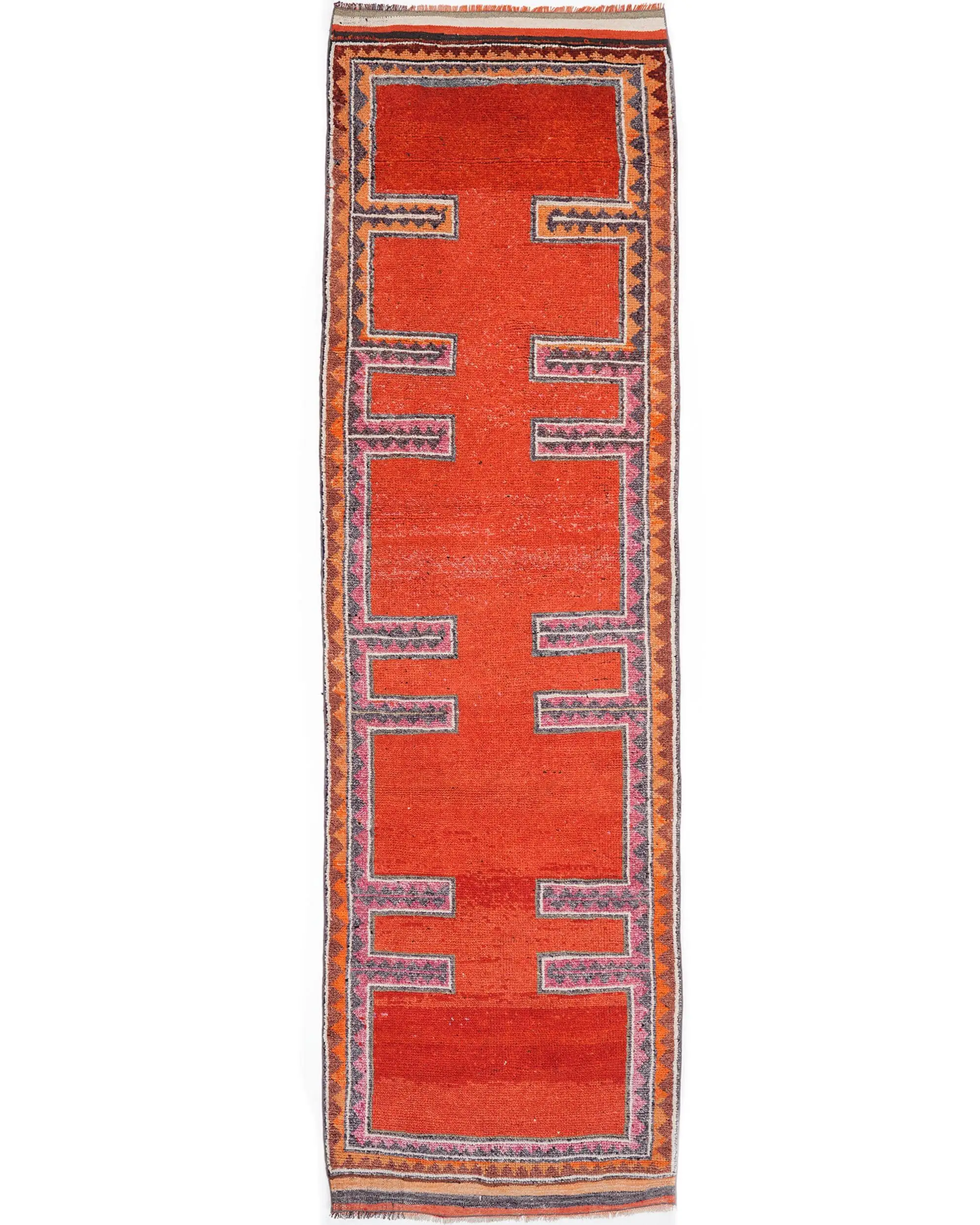 3.5x11.9 ft Herki Turkish Rug, Red Plants & trees Vintage Rug Wool - 1