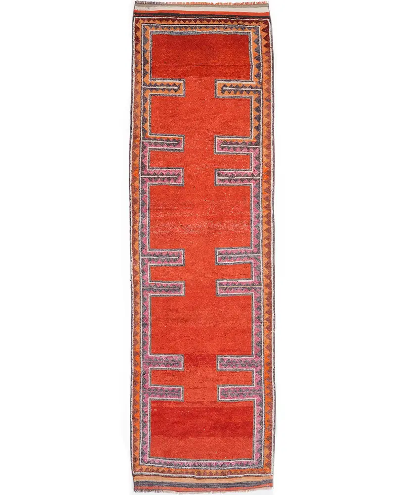 Kırmızı & Pembe Halı, 3,5x11,9 ft Botanik Tasarım