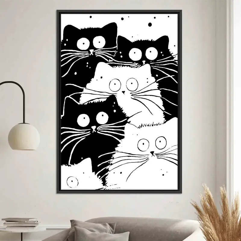 Minimalistischer abstrakter schwarz-weißer Katzen-Leinwanddruck
