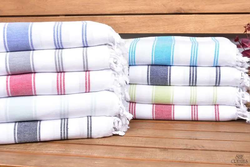 Pool Towels, Handmade Gift, 70x40 Cotton Striped Towel, Bachelorette Gifts, Bathroom Towel, Bachelorette Party Decorations, Embroidery Towel - 1