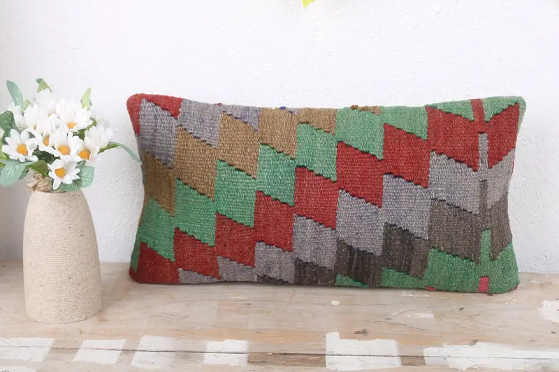 Pillow Case, Handmade Kilim Cushion, Boho Pillow, Traditional Pillow Case, 8x16 Green Cushion Cover, Kilim Pillow Cover, Pastel Cushion Case - 2