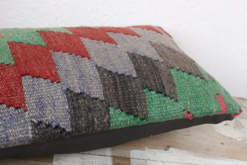 Pillow Case, Handmade Kilim Cushion, Boho Pillow, Traditional Pillow Case, 8x16 Green Cushion Cover, Kilim Pillow Cover, Pastel Cushion Case - 6