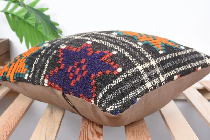Lounge Throw Cushion, Turkish Corner Cushion Case, Pillow Cover, Boho Pillow Sham Cover, Throw Kilim Pillow, 16x16 Orange Pillow Sham, Boho Pillow - 6