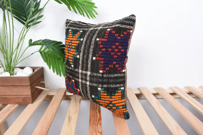 Lounge Throw Cushion, Turkish Corner Cushion Case, Pillow Cover, Boho Pillow Sham Cover, Throw Kilim Pillow, 16x16 Orange Pillow Sham, Boho Pillow - 5