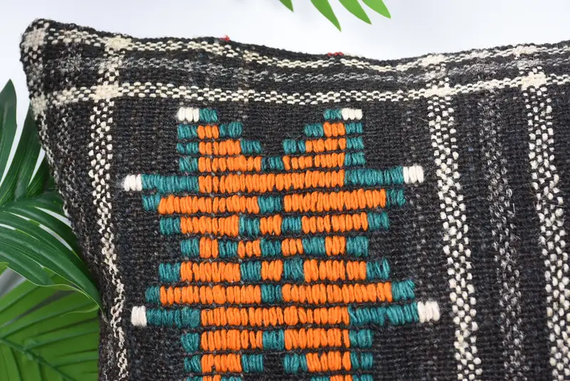 Lounge Throw Cushion, Turkish Corner Cushion Case, Pillow Cover, Boho Pillow Sham Cover, Throw Kilim Pillow, 16x16 Orange Pillow Sham, Boho Pillow - 2