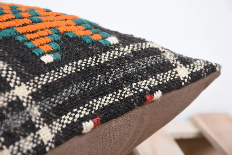 Lounge Throw Cushion, Turkish Corner Cushion Case, Pillow Cover, Boho Pillow Sham Cover, Throw Kilim Pillow, 16x16 Orange Pillow Sham, Boho Pillow - 7