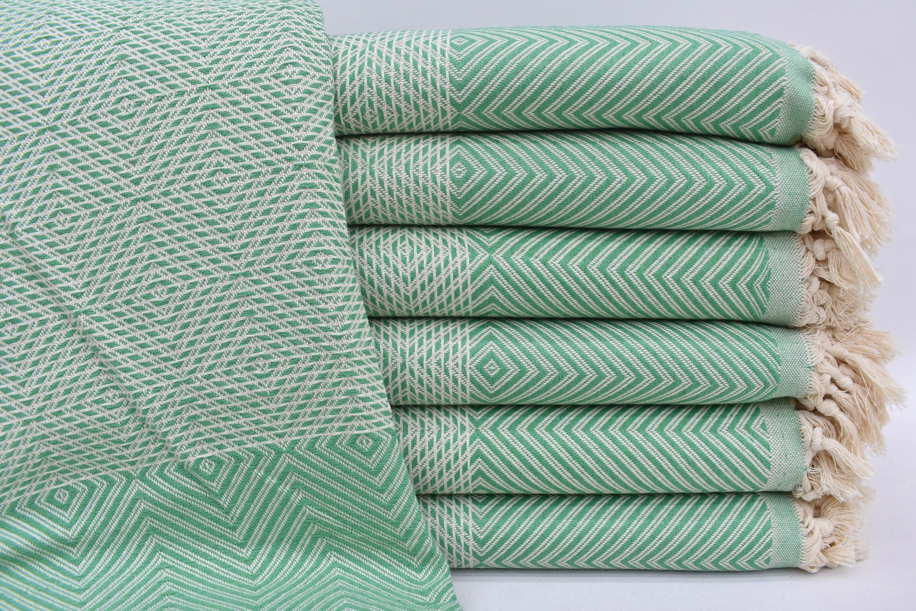 Monogram Boho Throw Blanket Green Diamond, 91x79 Inches - 1