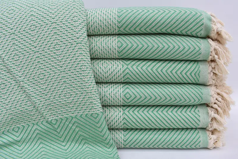 Monogram Boho Throw Blanket Green Diamond, 91x79 Inches