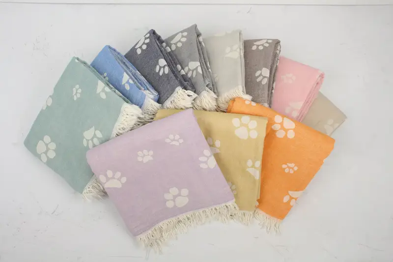 Cotton Turkish Beach Towel with Paw Print, Soft Lightweight, 70x36 Inches