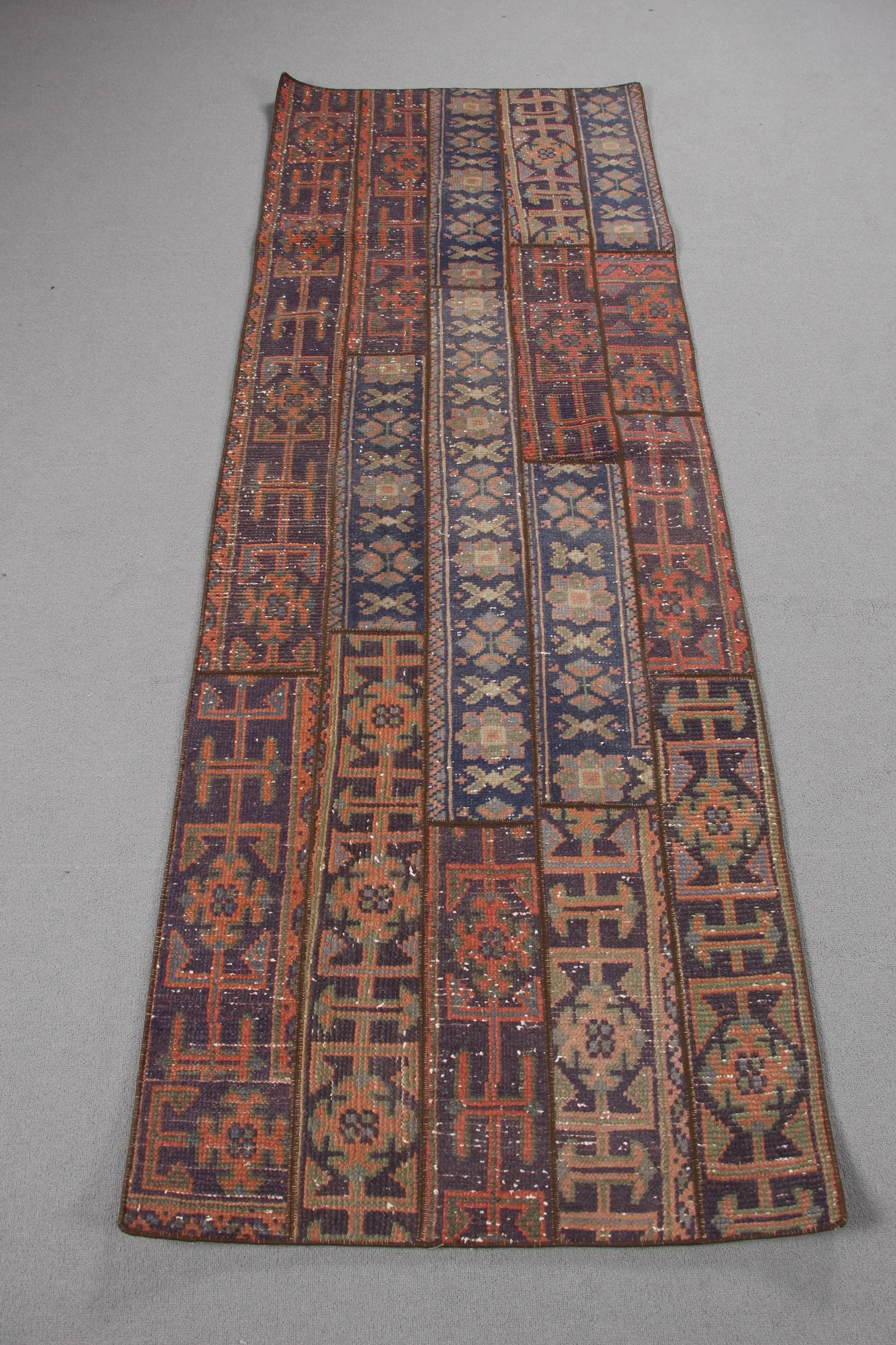 Vintage Rug, 2.7x7.4 ft Runner Turkish Rug, Blue Red Polka dot Rug - 1