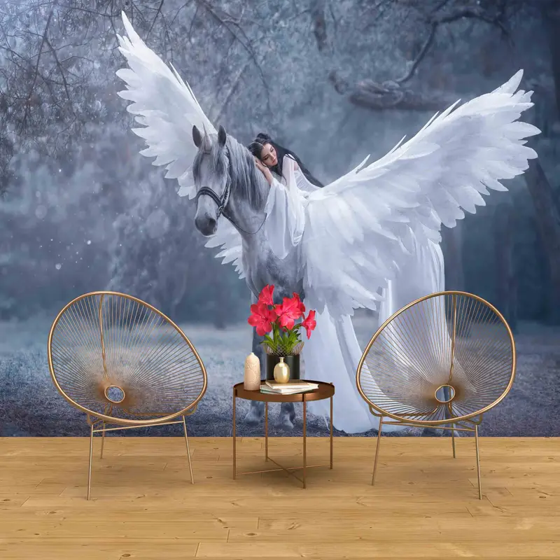 Pegasus And Elf Woman Wall Mural, Elf Lady Wall Decals, Horse With Angel Wall Paper, Self Adhesive Paper, Modern Wall Art, Wall Art Decor, - 8