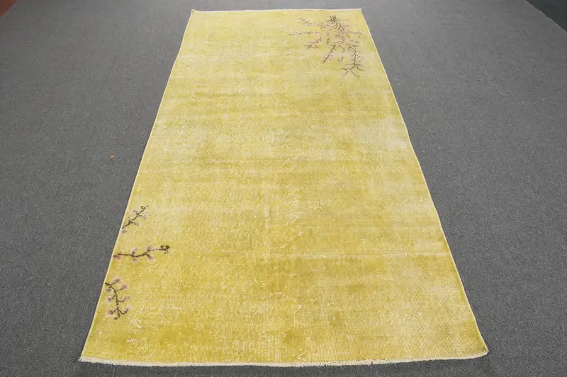 Turkish Vintage Rug, 3.9x8.2 ft Area Rug, Yellow Pink Striped Rug - 1