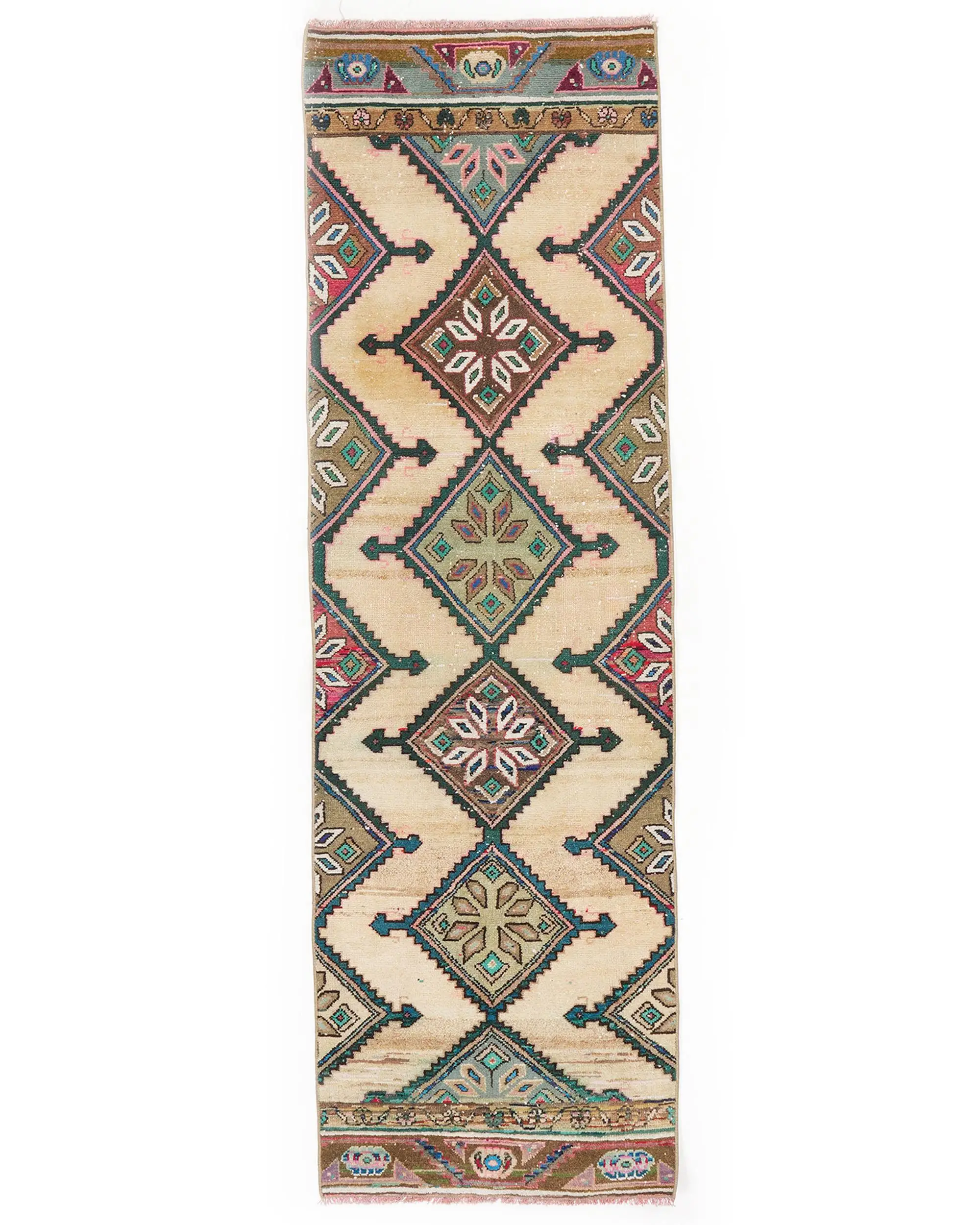 Turkish Vintage Rug, 1.9x6.5 ft Rug, Brown Blue Wool Rug - 1