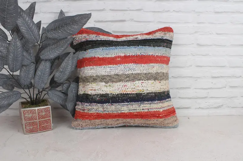 Personalized Gift Pillow Pillow Sham, Ethnical Kilim Rug Pillow, 18x18 Red Cushion Case, Turkish Kilim Pillow, Pillow for Sofa, Cushion Cover - 1