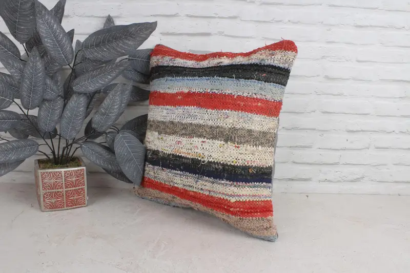 Personalized Gift Pillow Pillow Sham, Ethnical Kilim Rug Pillow, 18x18 Red Cushion Case, Turkish Kilim Pillow, Pillow for Sofa, Cushion Cover - 4