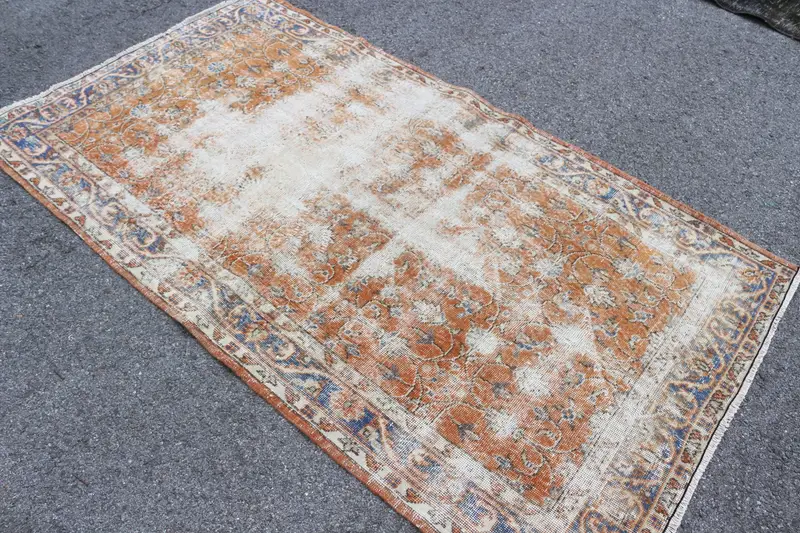 3,8x6,9 ft türkischer Vintage-Teppich, Teppich, braun-blauer Wollteppich mit Tiermuster - 1