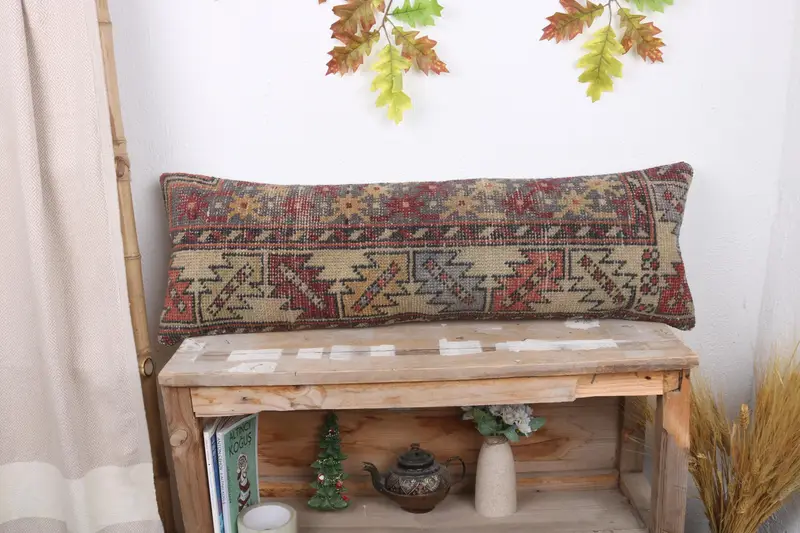 Gift Pillow, Turkish Pillow, Outdoor Patio Cushion Cover, 12x36 Red Cushion Case, Floor Cushion, Pillow Sham, Knitted Pillow Sham, Pillow for Sofa - 1