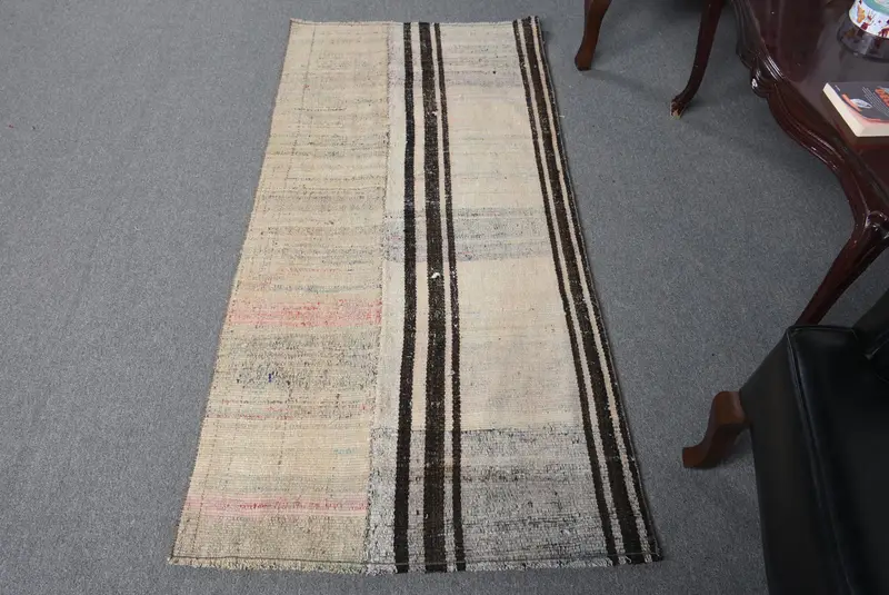 エレガントなベージュの花柄ラグ、2.6x5.5フィートベージュ&ブラウン